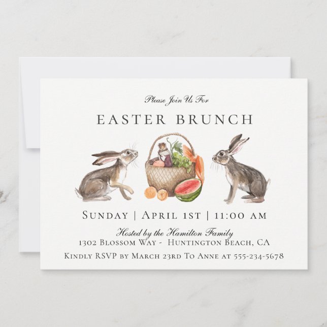 Watercolor Hare Easter Brunch Invitation (Front)