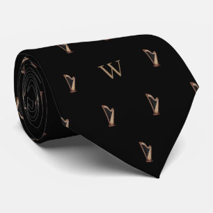 Watercolor Harp Monogrammed Initial Midnight Black Tie