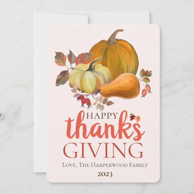 Watercolor Harvest autumn happy thanksgiving  Holiday Card (Front)
