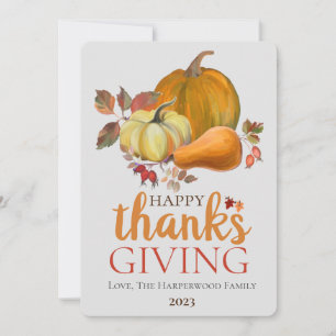 Watercolor Harvest autumn happy thanksgiving  Holiday Card