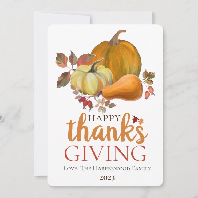 Watercolor Harvest autumn happy thanksgiving  Holiday Card (Front)