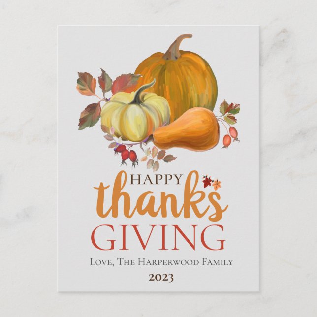 Watercolor Harvest autumn happy thanksgiving  Holiday Postcard (Front)