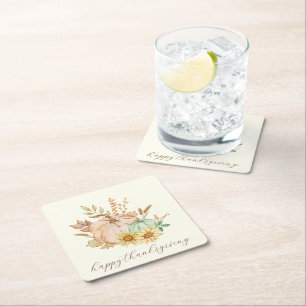 Watercolor Harvest Customisable Thanksgiving Square Paper Coaster