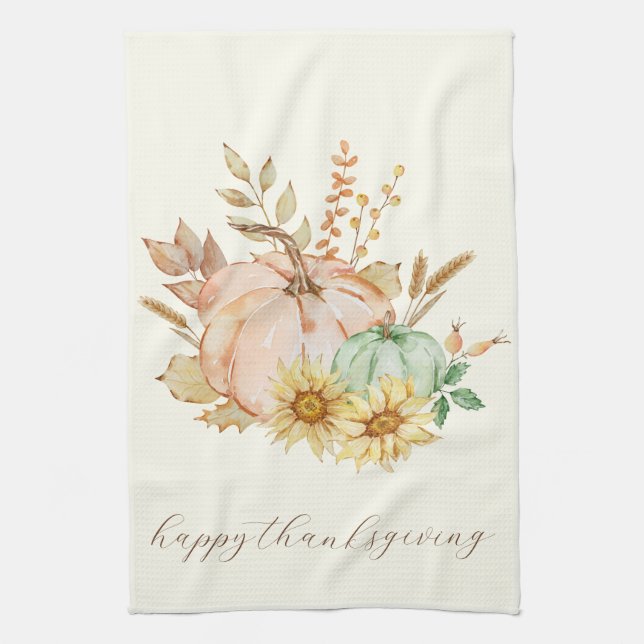 Watercolor Harvest Customisable Thanksgiving  Tea Towel (Vertical)