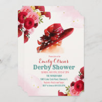 Watercolor Hat Floral Derby Shower Invitation
