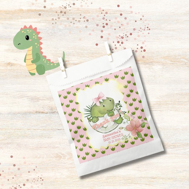 Watercolor Hatching Dino Girl Baby Shower Goodie  Favour Bags (Watercolor Hatching Dino Girl Baby Shower Goodie Favor Bag)