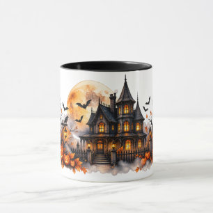Watercolor Haunted House Halloween Mug