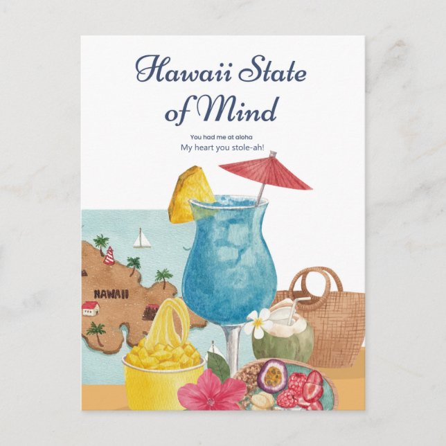 Watercolor Hawaii Aloha My Heart You Stole-ah Postcard (Front)
