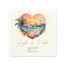 Watercolor Hawaii Beach Sunset Heart Wedding