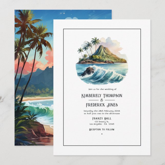 Watercolor Hawaii Destination Wedding Invitation (Front/Back)