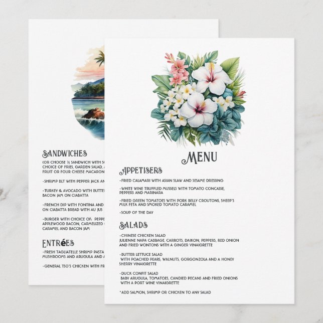 Watercolor Hawaii Destination Wedding Menu (Front/Back)