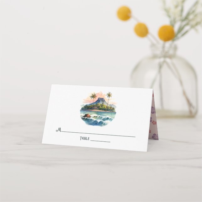Watercolor Hawaii Destination Wedding Place Card (Front)