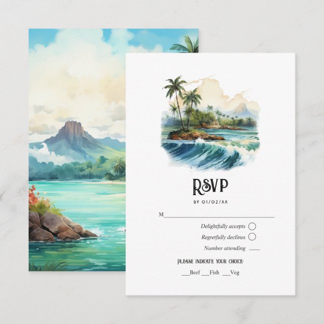 Watercolor Hawaii Destination Wedding RSVP Card (Front/Back)