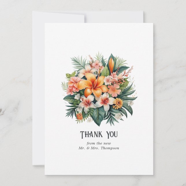 Watercolor Hawaii Destination Wedding Thank You Card (Front)