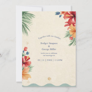 Watercolor Hawaii Hibiscus Boho Tropical Wedding Invitation