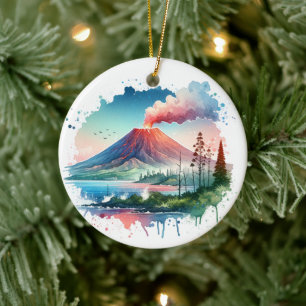 Watercolor Hawaii Volcanoes National Park Ceramic Tree Decoration