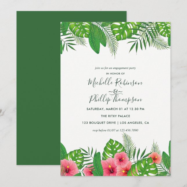 Watercolor Hawaiian Aloha Luau Engagement Party Invitation (Front/Back)