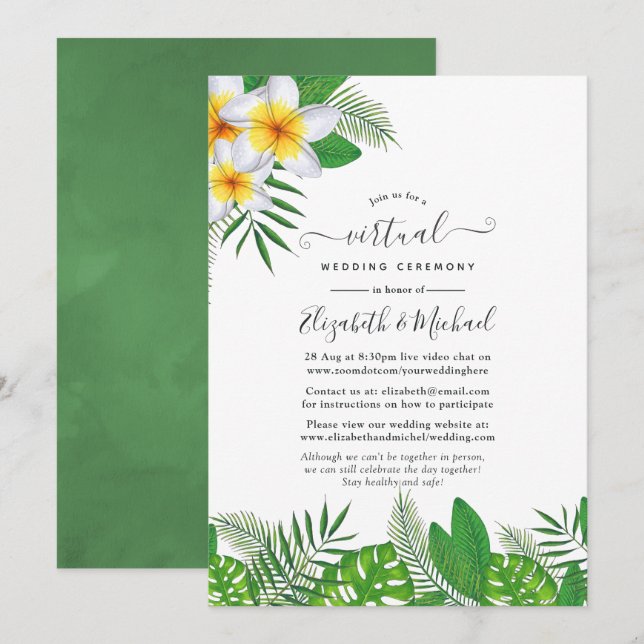 Watercolor Hawaiian Aloha Luau Virtual Wedding Invitation (Front/Back)