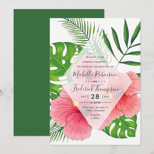 Watercolor Hawaiian Aloha Luau Wedding Invitation (Front/Back)