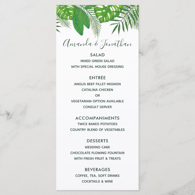 Watercolor Hawaiian Aloha Luau Wedding Menu (Front)