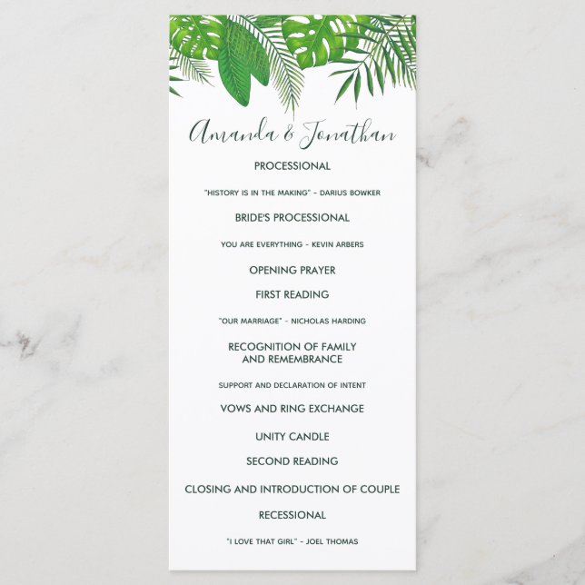 Watercolor Hawaiian Aloha Luau Wedding Program Programme (Front)