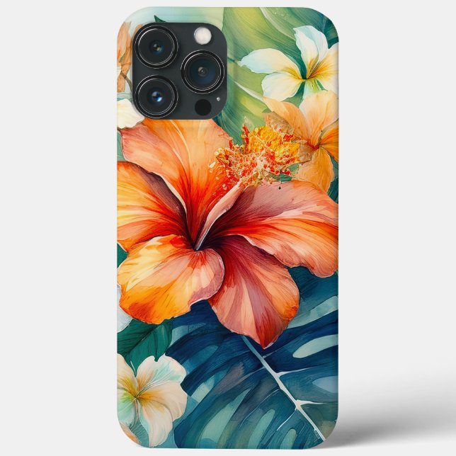 Watercolor Hawaiian Garden Tropical Hibiscus Case-Mate iPhone Case (Back)