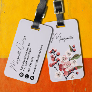 Watercolor hawthorn Flowers Script Name Purple Luggage Tag
