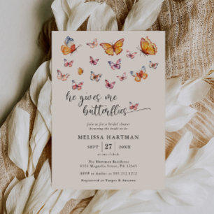 Watercolor He Gives Me Butterflies Bridal Shower Invitation