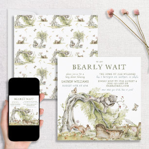 Watercolor He or She Bear Gender Reveal Invitation