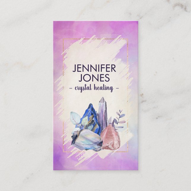 Watercolor Healing Crystals Business Card (Front)