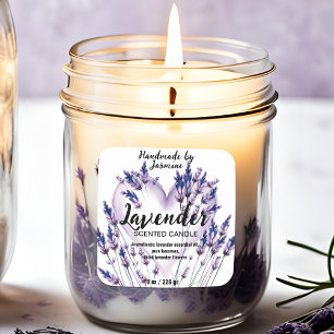 Watercolor Heart and Lavender Blooms Product Square Sticker