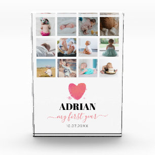 Watercolor Heart Baby's First Year Photo Collage