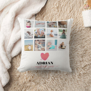 Watercolor Heart Baby's First Year Photo Collage Cushion