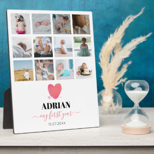 Watercolor Heart Baby's First Year Photo Collage Plaque