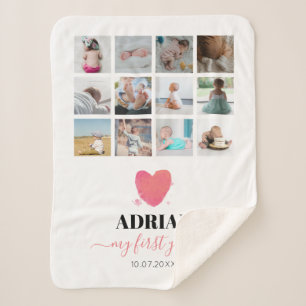 Watercolor Heart Baby's First Year Photo Collage Sherpa Blanket