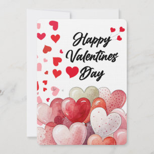 Watercolor Heart Balloon Happy Valentine's day  Holiday Card