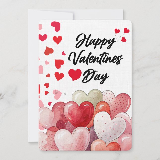 Watercolor Heart Balloon Happy Valentine's day  Holiday Card (Front)