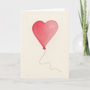 Watercolor Heart Balloon Valentine's Day Card