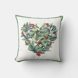 Watercolor Heart Berries Greenery Cushion
