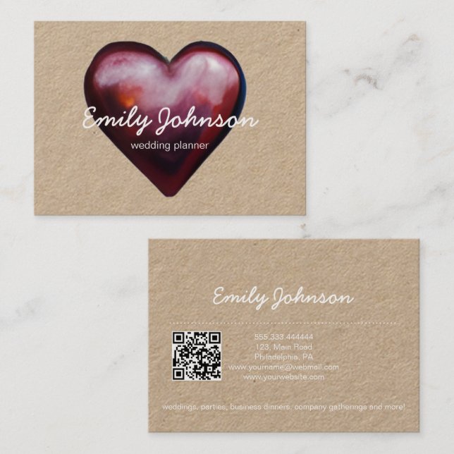 Watercolor heart burgundy business card (Front/Back)