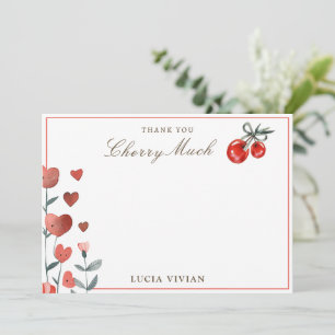 Watercolor Heart & Cherry On Top Thank You Card