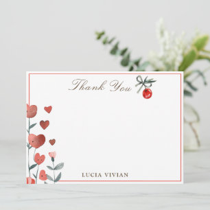Watercolor Heart & Cherry On Top Thank You Card