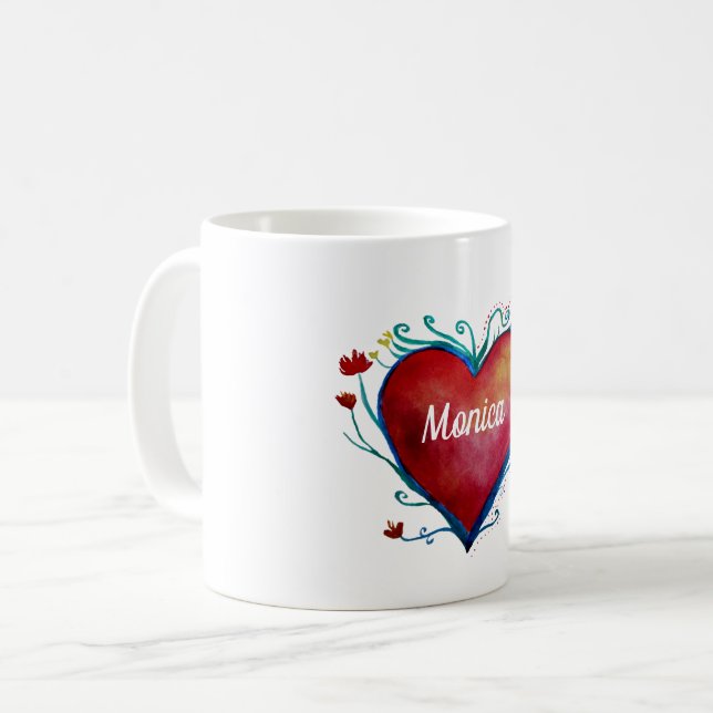 Watercolor Heart Custom Name Coffee Mug (Front Left)