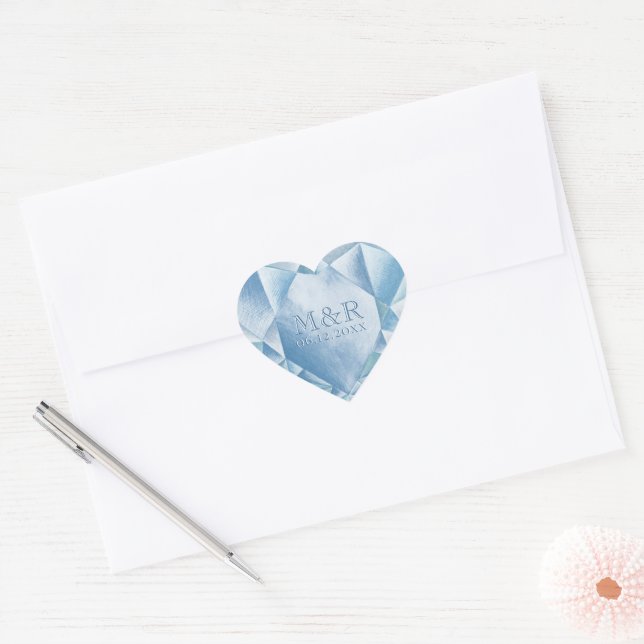 Watercolor Heart Diamond 60th Marriage Anniversary Heart Sticker (Envelope)