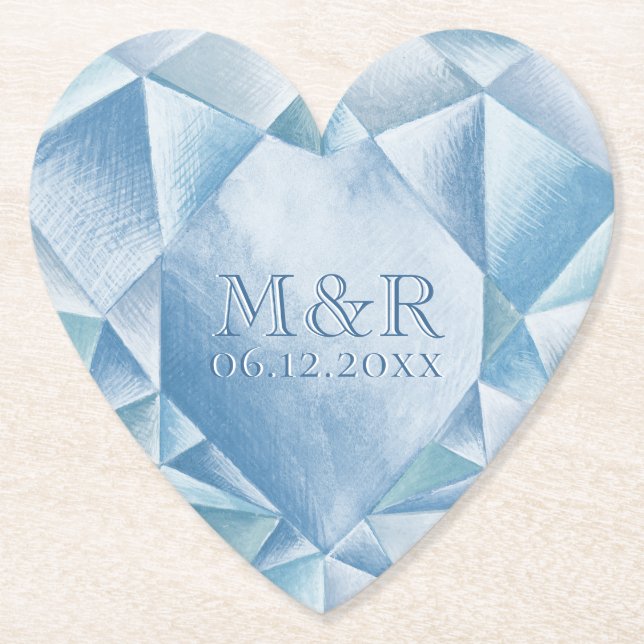 Watercolor Heart Diamond 60th Marriage Anniversary Paper Coaster (Front)