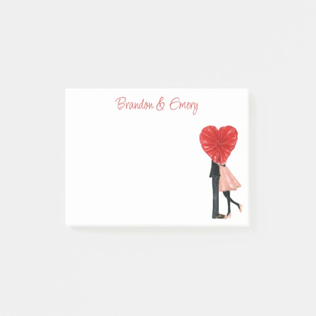 Watercolor Heart Fashion Girl Couple Post-it Notes (Front)