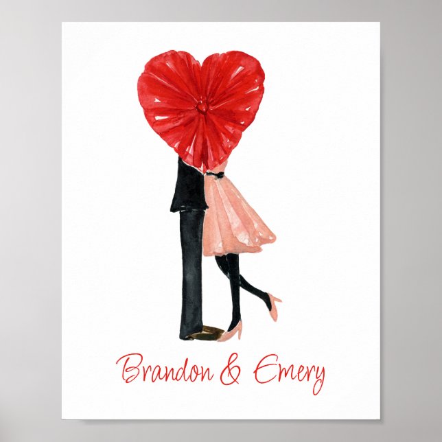 Watercolor Heart Fashion Girl Couple Poster (Front)
