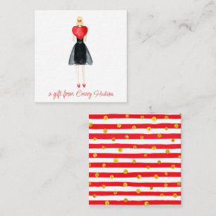 Watercolor Heart Fashion Girl Gift Enclosure Card