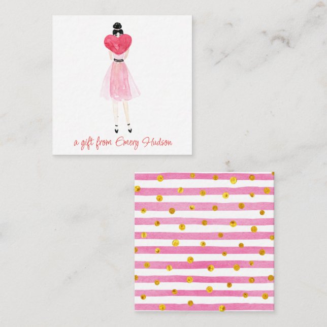 Watercolor Heart Fashion Girl Gift Enclosure Card (Front/Back)