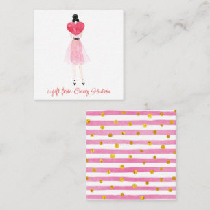 Watercolor Heart Fashion Girl Gift Enclosure Card